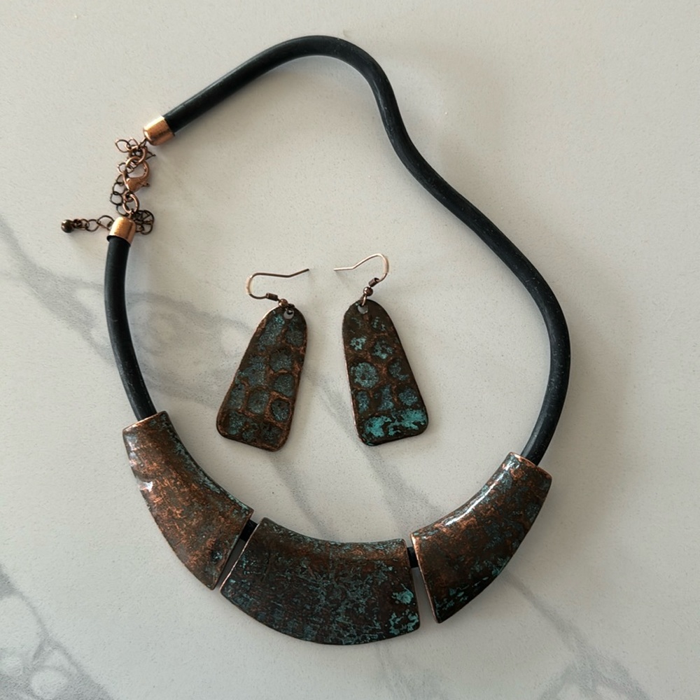 Copper Turquoise necklace and earring set - NWOT